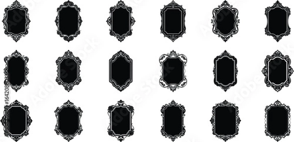Obraz Vector art of collection of 15 ornate decorative frames and borders with vintage, elegant, and classic design elements, isolated on transparent background