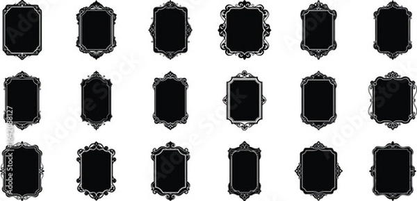 Obraz Vector art of collection of ornate vintage decorative frames and borders with elegant royal classic antique filigree scrollwork isolated on transparent background