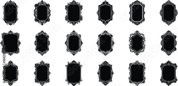Obraz Vector art of collection of ornate vintage decorative frames and borders isolated on transparent background