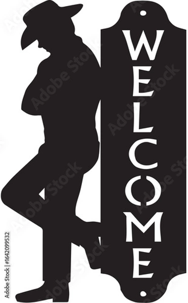 Obraz Cowboy Leaning on Welcome Sign