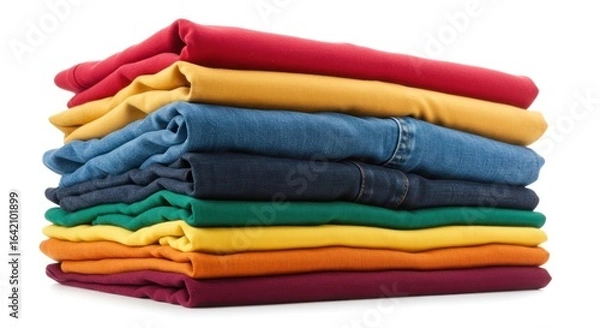 Obraz A neatly stacked pile of folded colorful clothing, showcasing various hues.