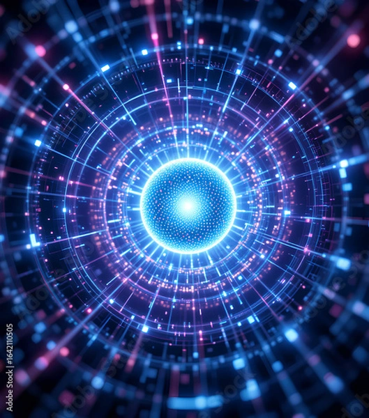 Fototapeta Cyberspace Data Vortex Blue & Magenta Artificial Intelligence Waves

