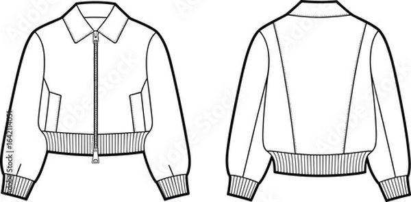 Fototapeta CAD, drawing, flat, vector, bomber, jacket, fashion, design, technical, sketch, illustration, template