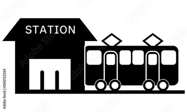 Obraz 駅と電車のシルエットアイコン