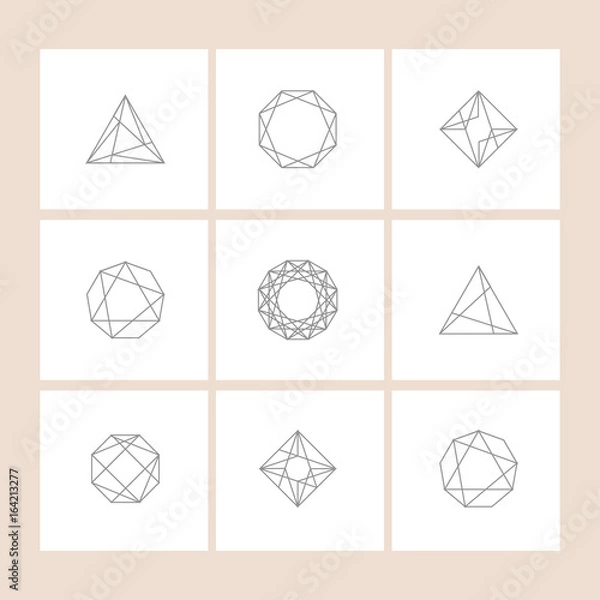 Fototapeta Set of minimal geometric monochrome symbol set, shapes. Trendy icons and logotypes. Religion, philosophy, spirituality, occultism symbols collection. Business signs, labels, badges, frames and borders