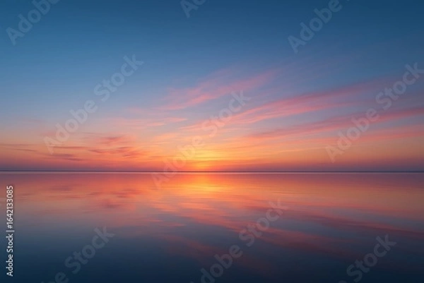 Fototapeta Vibrant sunset over a calm ocean with colorful clouds and reflections