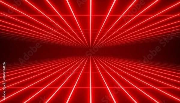 Fototapeta Red neon lines perspective background