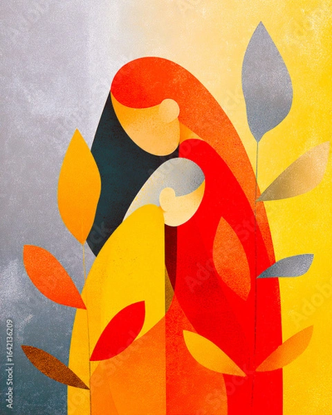 Fototapeta Bittersweet Surrealism graphic style: gentle embrace between two different beings, symbolizing trust and support in hard times
