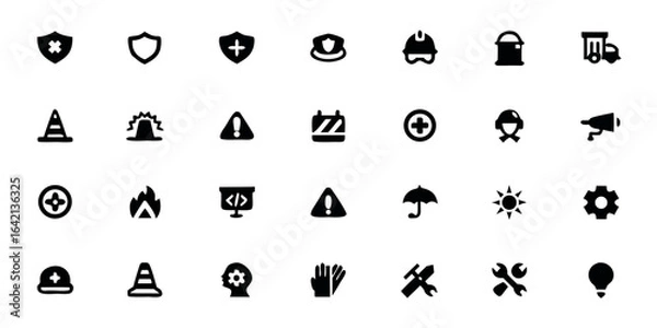 Fototapeta Risk Management Icons Solid Black Vector Set – Safety Protocols, Compliance, and Operational Control Symbols

