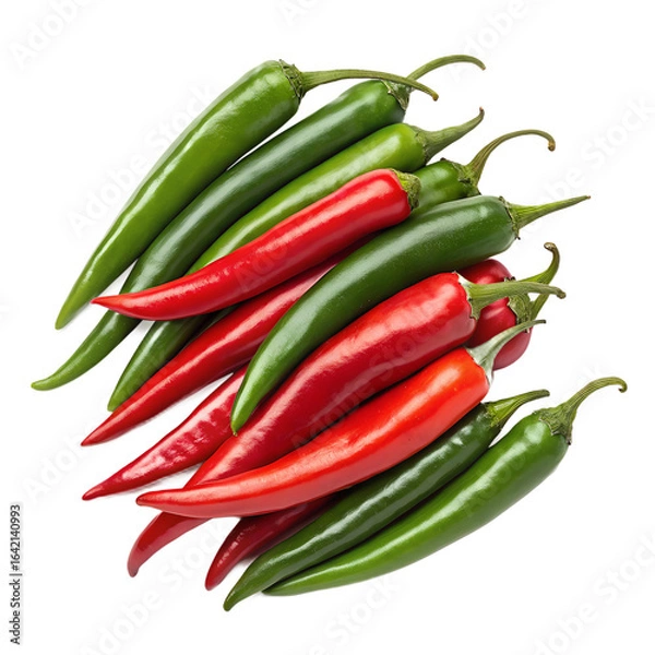 Obraz Circular Arrangement of Red and Green Hot Chili Peppers, Isolated on white Background.
