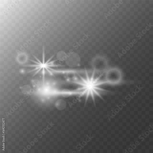 Fototapeta Set of monochrome glare particles, stars, bokeh light and transparent glare effects.