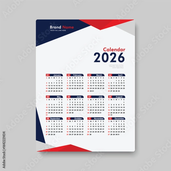 Obraz happy new year 2026 calendar template design