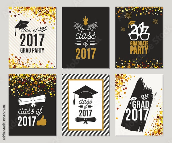 Fototapeta Graduation Class of 2017 zestaw kart okolicznościowych. Zaproszenia na przyjęcie wektorowe. Gradowe plakaty. Odosobniony
