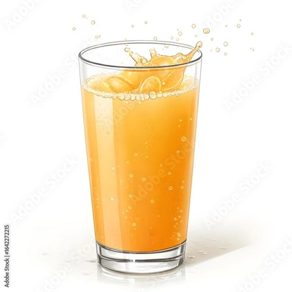 Obraz Refreshing orange juice splashing in a clear glass with bubbles