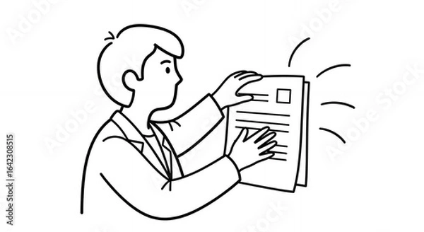 Obraz Monochrome Line Art of Person Examining Documents in Profile With Emphasis Lines Clean Stroke and Simple Design