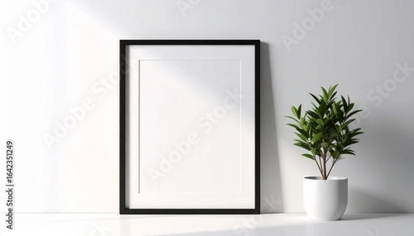 Fototapeta マットブラック幾何縁のフォトフレームモックアップ