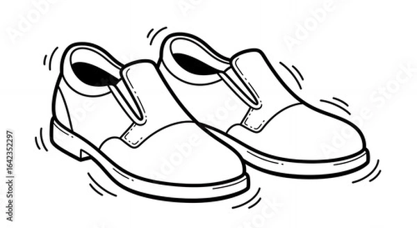 Obraz Monochromatic Line Art of Two Identical Black and White Slip On Shoes with Outlined Design on a Clean White Background