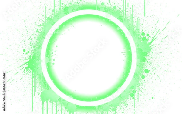 Fototapeta Vibrant Neon Green Energy Ring Explosion Effect with Grunge Splatter and Particles Isolated on a transparent background