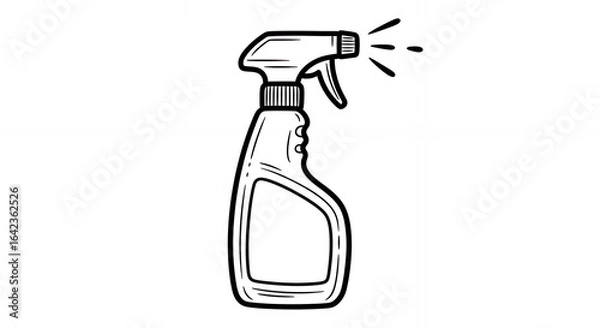 Obraz Spray Bottle Line Art on White Background Simple Black and White Illustration of Classic Shaped Spray Bottle with Handle and Trigger Mechanism