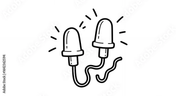 Obraz Stylized Black and White Light Bulbs Connected by Wires on Plain White Background Minimalist Design