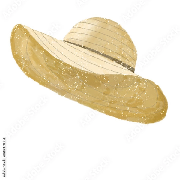 Fototapeta Hand-Drawn Straw Hat Illustration in Crayon Style – PNG with Transparent Background. Perfect for travel graphics, vacation posters, beach party invitations, packaging, and fashion illustrations