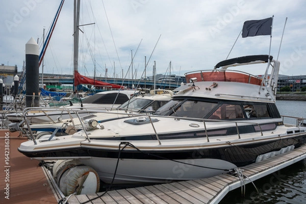 Obraz ヨットハーバーに停泊するクルーザー船