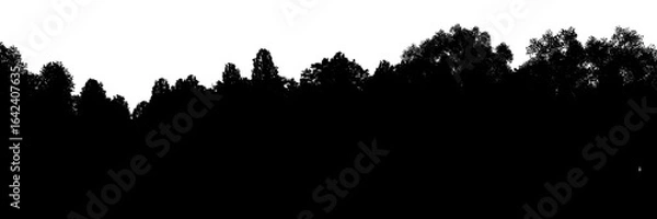 Fototapeta Tree line silhouette panorama on transparent background, 3d rendering cutout illustration