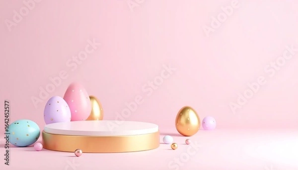 Obraz Pastel eggs and display platform