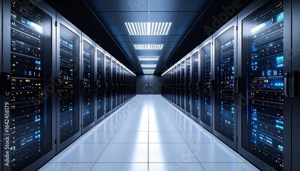 Obraz データーセンター　サーバールーム　クラウドコンピューティングAI　シンメトリー