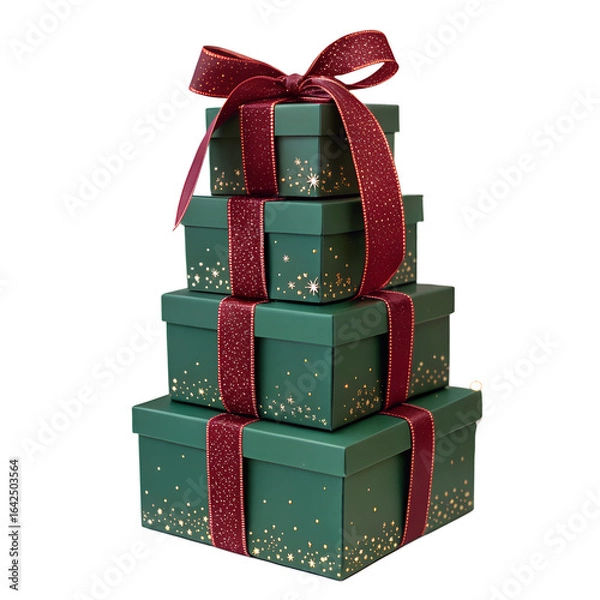 Fototapeta A 3D render of a festive red gift box, wrapped with a gold ribbon and bow, perfect for a Christmas or Valentine's Day surprise
