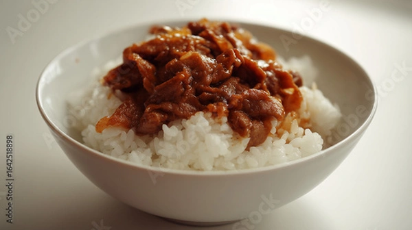 Fototapeta 豚肉の生姜焼きが乗ったご飯のアップ