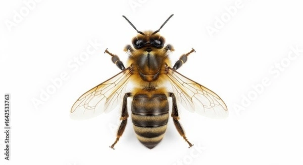 Fototapeta Honeybee isolated on white background, top view