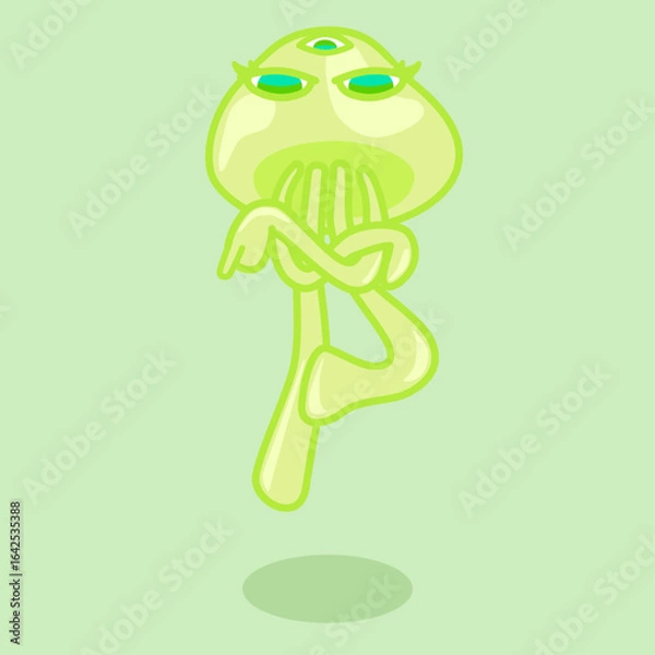 Obraz 空中から指をさす緑の宇宙人／A green alien pointing from the air