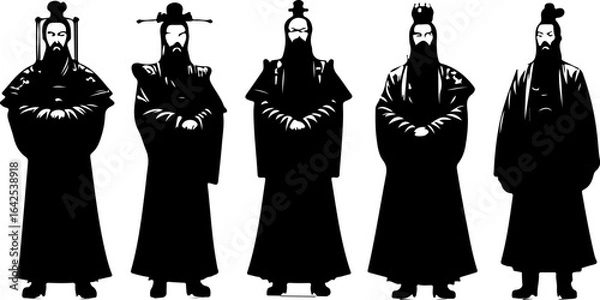 Obraz Vector sketch illustration silhouette design image of traditional Chinese royal official philosopher character wearing traditional ethnic classic uniform