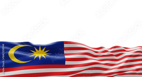 Fototapeta Waving Malaysian Flag (Jalur Gemilang) Isolated on White with Copy Space