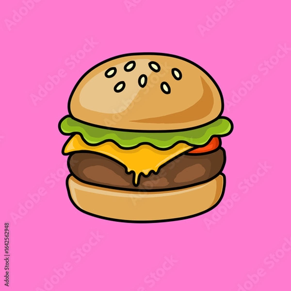 Fototapeta Cheeseburger Cartoon Illustration With Background