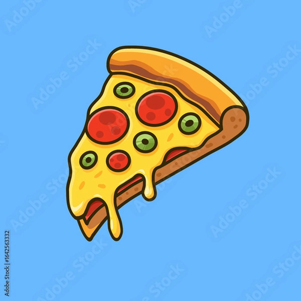 Fototapeta Pizza Slice Cartoon Illustration With Background