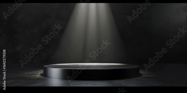 Obraz Spotlight illuminates empty circular stage in dark room
