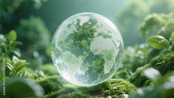 Fototapeta Frosted Crystal Earth: A Vision of Flourishing Beauty, teeming with Life, Growth, Health, and Time, a Call for Environmental Protection