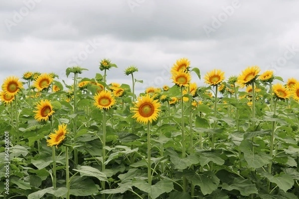 Fototapeta 元気に咲く向日葵の花　夏の田舎