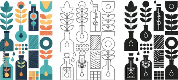 Fototapeta Geometric botanical art print scandinavian style design