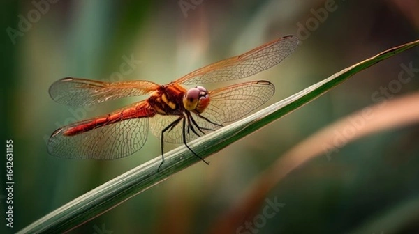 Obraz Orange dragonfly perched on grass