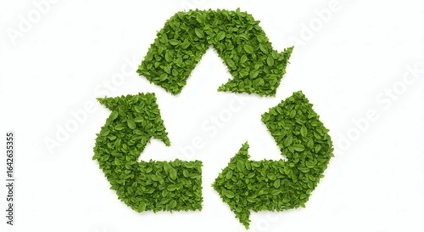 Fototapeta Green Recycle Symbol Made of Leaves EcoFriendly Sustainability on White.