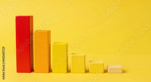 Obraz Downward Trend Analysis A Bar Graph Depicting Declining Performance and Negative Growth with Colorful Blocks on a Yellow Background Indicating Economic Downturn