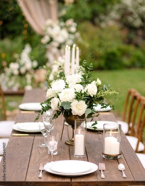 Fototapeta Outdoor wedding reception table setting
