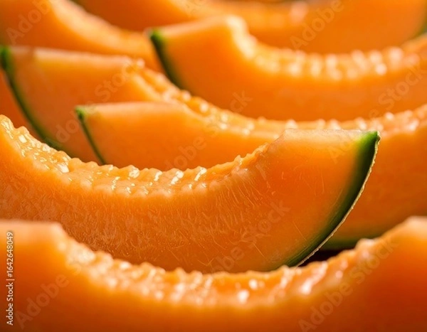 Fototapeta Macro photography of cantaloupe slices arranged in overlapping crescents