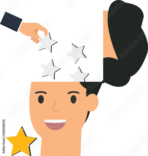 Fototapeta Conceptual illustration of a person's mind with stars, representing success and achievement, on white background,business concept, abstract design, graphic element, modern design, conceptual