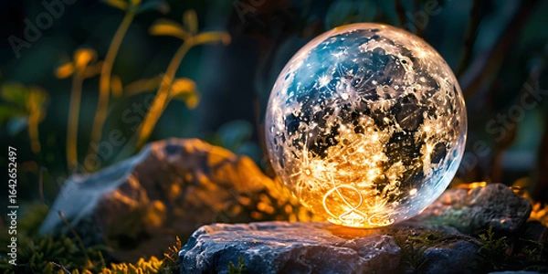 Obraz Crystal Orb with Moonlight Reflecting on Rocks – Mystical Lunar Display