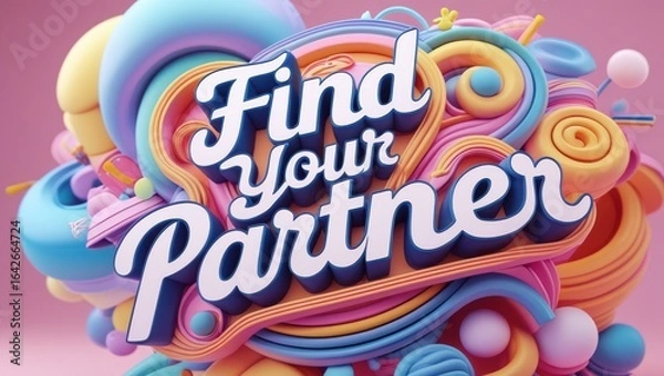 Fototapeta Colorful text graphic design featuring the phrase "Find Your Partner".