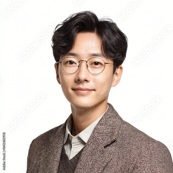 Fototapeta Elegant Portrait of a Young Asian Man in a Tweed Jacket
